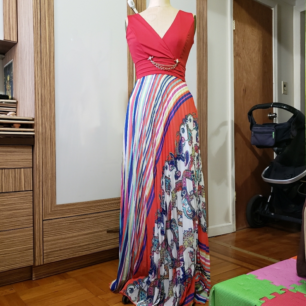 Maxi red pleated dress size S or USA 2-4